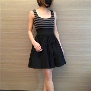 Aqua black dress with black/grey stripes.